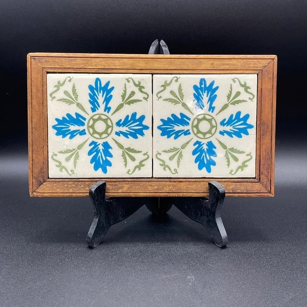 Handmade Tile framed decorative trivet hot plate w/ Mexican tiles Wooden Edging